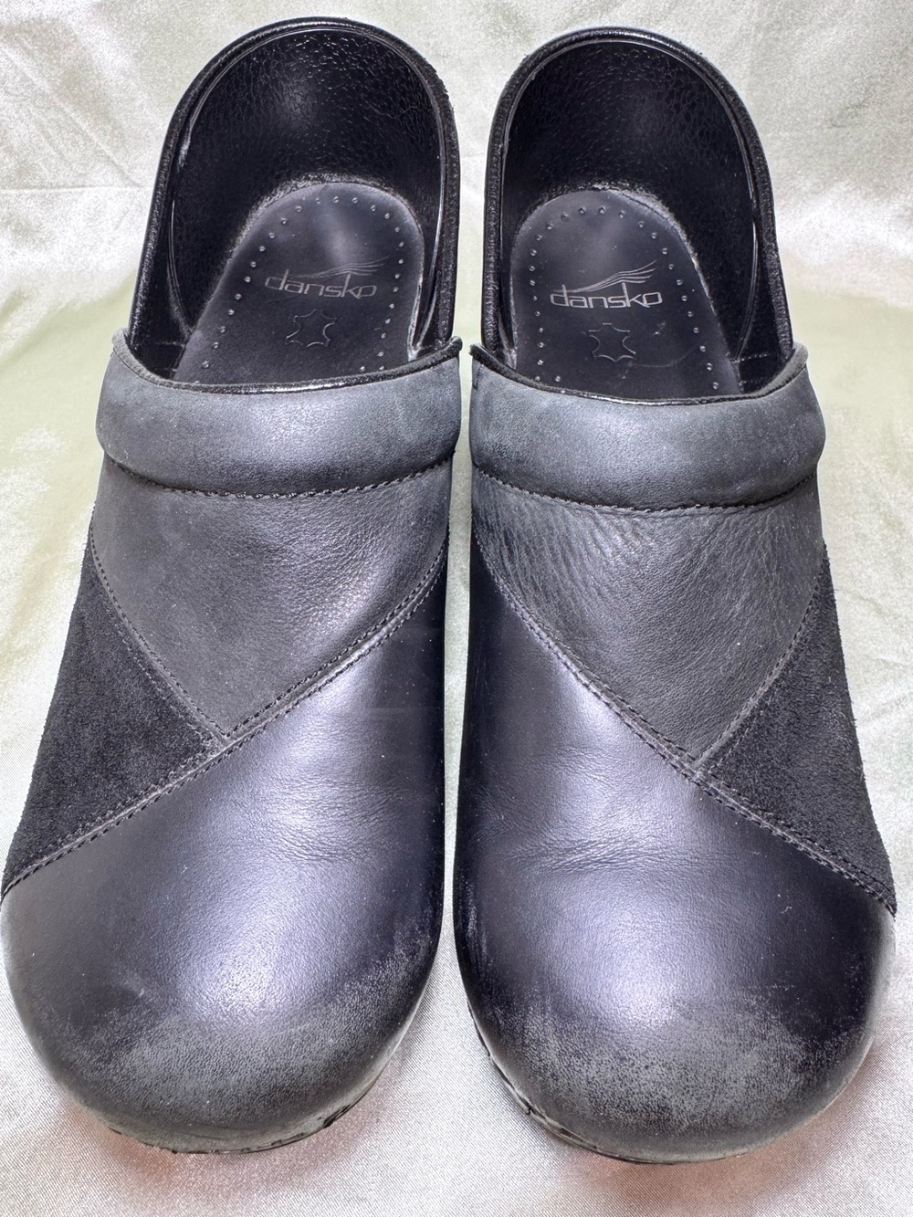 Dansko Black Leather & Suede Slip-On Work Clogs size 40